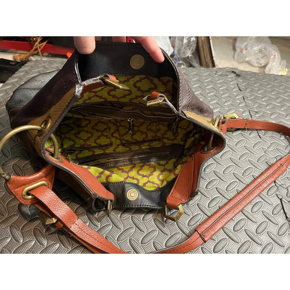 OrYANY Hobo Bag‎ Medium Brown Colorblock Pebbled Leather Slouchy Shoulder Bag